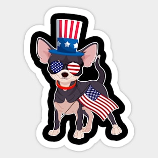 Chihuahua Uncle Sam Hat Sunglasses Usa Flag 4th Of July Sticker